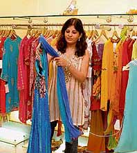 Checking out on the designer wear at Samsaara. 