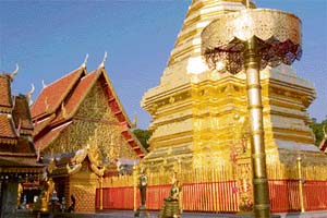 Priceless Buddhist relics are stored in Wat Phra That Doi Suthep, the 16th century golden pagoda