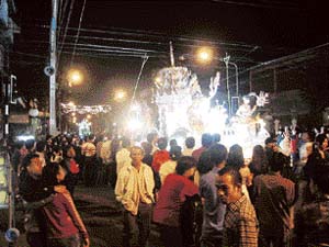 The Loi Krathong festival being held on a full moon night