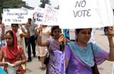 Members of the Computer Teachers Union (Contractual), Punjab, demand permanent posts from the state government during a demonstration in Jalandhar on Sunday.