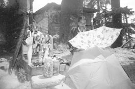 Umbrellas being repaired on a roadside in Shimla. Photo by the writer