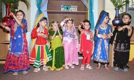 Tiny tots of the Cambridge International School for Girls participate in a folk dance competition in Jalandhar on Monday
