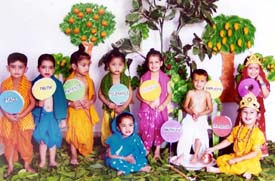 Students of Chanda Mama School at a function organised to celebrate Values Day o the school premises on Wednesday