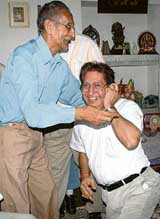 Elated father Sai Das Sobti blesses his son, Prof RC Sobti, who was named Vice- Chancellor of Panjab University in Chandigarh on Thursday
