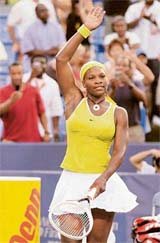 Serena Williams of the USA celebrates after defeating compatriot Bethanie Mattek during the Cincinnati Womens Open tennis tournament in Ohio on Thursday. Serena won 6-3, 6-1 to enter the quarterfinals.
