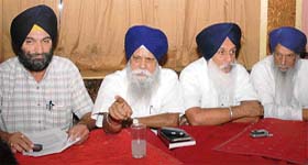 The AISAD president, Mr Jaswant Singh Mann, and other leaders address a press conference in Ludhiana