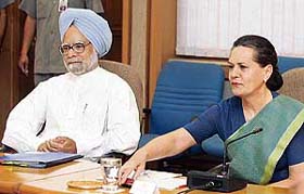 UPA chairperson and Congress president Sonia Gandhi with Prime Minister Manmohan Singh during the UPA-Left Coordination Committee meeting in New Delhi