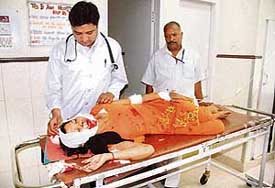 Sangeeta being examined by doctors in the Sector 16 General Hospital in Chandigarh on Tuesday