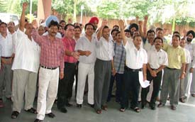Employees and officers of Income Tax Department hold a demonstration to press their demands in Ludhiana