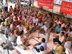 Bank employees hold a demonstration at Ludhiana