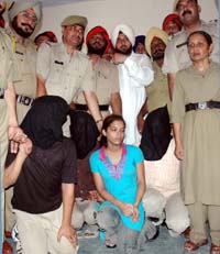 The four accused, including the girl, Neeru, in police custody in Ludhiana on Tuesday