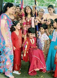 Students of Deepmala Public School, Dera Bassi, celebrate Teej