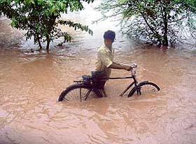 The submerged Landra-Banur road at Mohali after the region was lashed by heavy downpour
