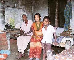 Bans Kaur with her grandchildren at her house in Amritsar