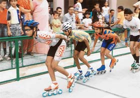 Young skaters participate in the All-India Open Sardar Sewa Singh Johal Memorial Gold Cup Skating Tournament-2006 that concluded on Sunday at DAV Public Senior Secondary School, Phase X, Mohali