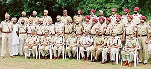Police officers who were honoured at a function at Police Lines, Ludhiana, on Monday for their role in solving several cases.