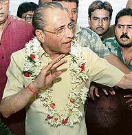 Jagmohan Dalmiya celebrates after being elected CAB president in Kolkata on Sunday.