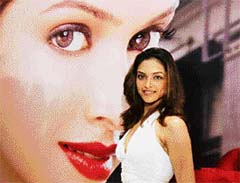 Indian actress Deepika Padukone poses for photographers at a press launch in Mumbai