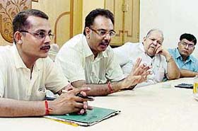 Members of the Ludhiana Textile Association address mediapersons in Ludhiana
