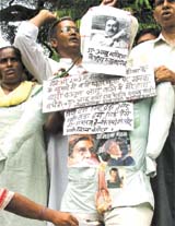 Activists of the Loktantrik Samajwadi Party burning the effigy of Health Minister 