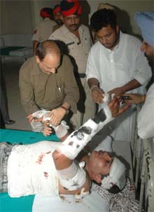 Tarun Gandhi, who was hurt in the group clash, gets a medical treatment at the Civil Hospital in Jalandhar on Sunday.