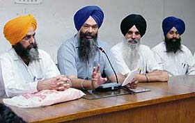 Mr Prem Singh Chandumajra, president, SAD (Longowal), addresses a press conference in Ludhiana