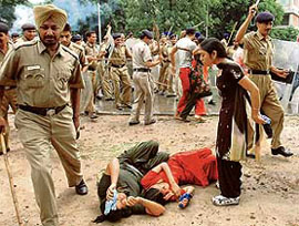 Chandigarh Police lathicharge and use teargas on unemployed youth from Punjab protesting at Matka Chowk, Sector 17, in Chandigarh on Monday. 