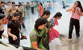 Chandigarh Police lathicharge and use teargas on unemployed youth from Punjab protesting at Matka Chowk, Sector 17, in Chandigarh on Monday.