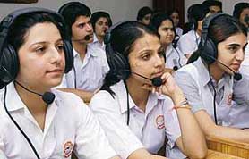 Students of DAV School, Sector 15, Chandigarh, at the inauguration of their language laboratory on Monday.