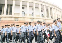 Children coming out after watching the proceedings of Parliament.