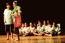 Theatre artistes stage Aap Hamare Hain Kaun during a play festival by Natrang Jammu at Tagore Theatre, Chandigarh