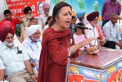 CPI (M) leader Brinda Karat addresses a party rally in Noormahal 