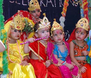 To celebrate Janmashtami, students of Kiddies Paradise, Ludhiana, came dressed as Lord Krishna on Friday