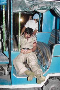 Sanjeev Kumar of the Chandigarh police, who was injured when his scooter met with an accident near the Transport Chowk traffic lights in Chandigarh