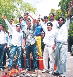 ABVP activists protesting against the cola giants at Delhi University in the Capital