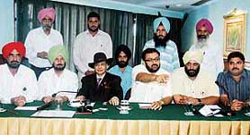 Congress leaders from Kila Raipur Assembly segment address a press conference in Ludhiana on Saturday.