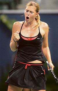 Russias Maria Sharapova celebrates a point against compatriot Dinara Safina during the JPMorgan Chase Open in Carson, California on Friday. Sharapova won 6-2, 6-4.