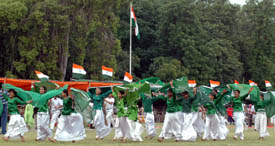 School children participate in a cultural programme during Independence Day celebrations at Government College, Ludhiana, on Tuesday