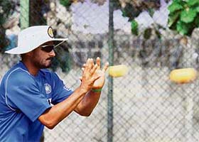Harbhajan Singh during a practice session at R. Premadasa Stadium in Colombo