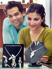 Bollywood actress Soha Ali Khan and actor Abhay Deol at a jewellery promotion function in New Delhi on Wednesday. 