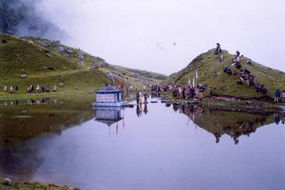 Devotees throng the Krishna temple at Yula Kanda in Kinnaur district to celebrate Janmashtami on Wednesday.