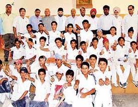 The young cricketers who were given prizes by the Ludhiana District Cricket Association at a function in Ludhiana on Friday. 