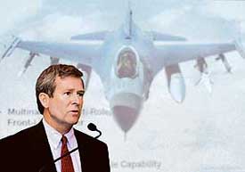 The Vice-President (Business Development) of US-based Lockheed Martin, Mr Orville Prins, addresses a press conference in Bangalore on Saturday. 