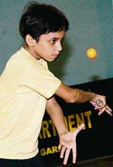 Kalyani serves a shot during the fifth Manav Mangal Open Table Tennis Tournament at Table Tennis Hall, Sector 23
