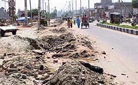 A dug-up road at Dairy Complex on Humbran Road in Ludhiana.