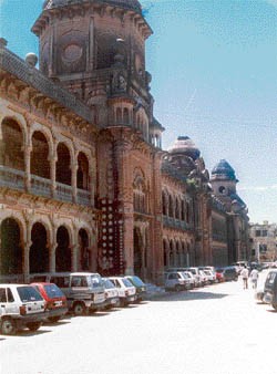 The red stone palace in the Mubarak Mandi complex at Jammu has turned black due to emission of smoke from vehicles