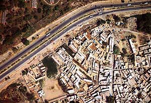 An aerial view of haphazard construction around Hallo Majra in Chandigarh. 