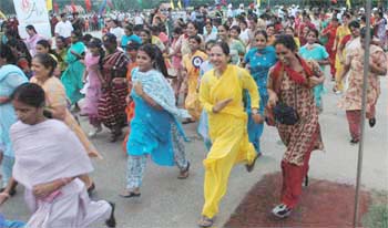 Families of Army personnel take part in Run for Fun organised by the Vajra AWWA in Jalandhar Cantonment