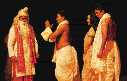 A scene from play Ek Satya Harishchander staged at Tagore Theatre on Monday. 