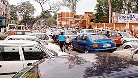 Traffic remained disrupted for more than an hour ouside Khalsa College for Women, Ludhiana, on Monday.